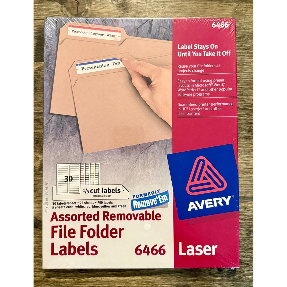Avery File Folder Labels New 6466 Removable Laser 750ct 1997